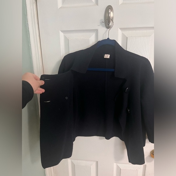 J. Crew 100% Wool Black Double-Breasted Peacoat Jacket Large - Picture 2 of 4